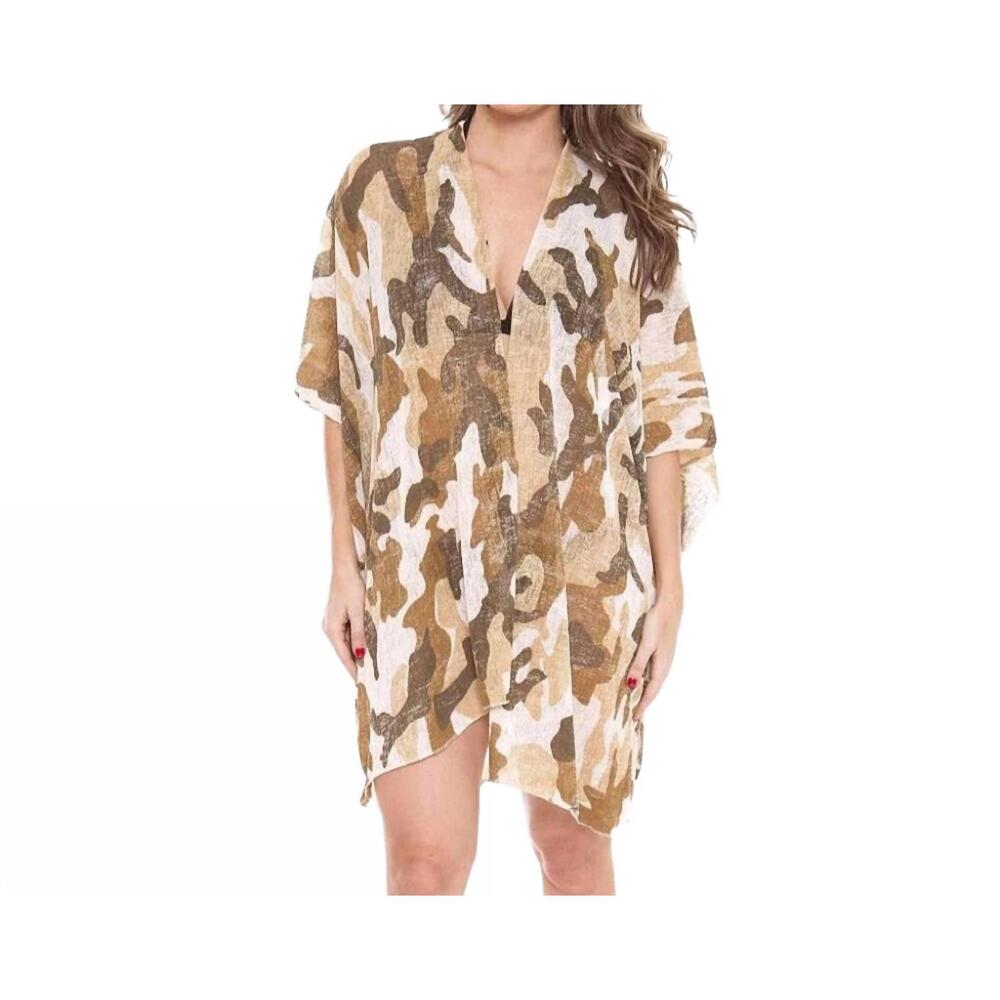 NEW JUDSON & CO. lightweight camouflage print kimono in camel tan